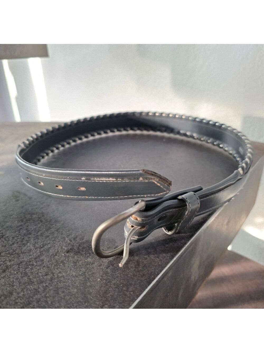 Vintage Fisher Gray Leather Western Belt – Silver Whipstitch Edge – Size 34
